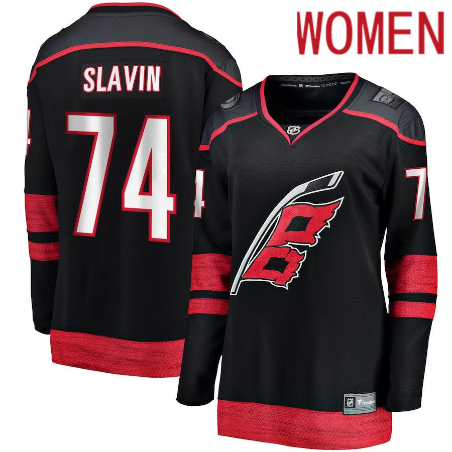 Women Carolina Hurricanes 74 Jaccob Slavin Fanatics Branded Black Home Breakaway Player NHL Jersey